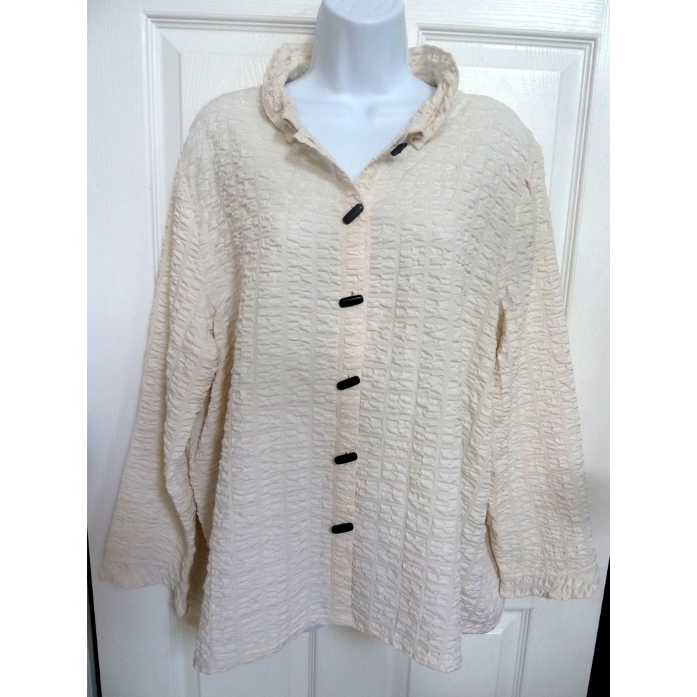 HABITAT Cream Pucker Knit Stand Up Collar Blouse Pleat Back Large 14/16 23720